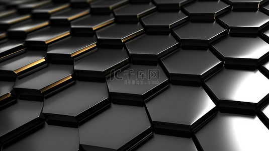 纹理地板背景上的时尚黑色蜂窝设计有足够的空间用于复制 3D 渲染图像