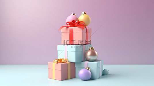 礼品盒和柔和背景的 3D 渲染，象征着新年和情人节的欢乐庆祝活动