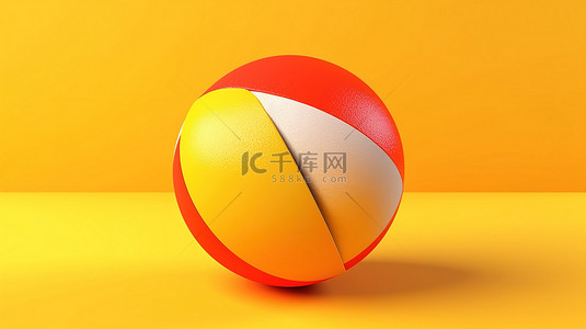 台球对阵背景图片_夏季共鸣黄色背景的 3D 插图与沙滩球和复制空间