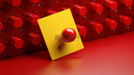 节日签背景图片_红色图钉的 3D 渲染，上面有黄色便签，用于节日提醒