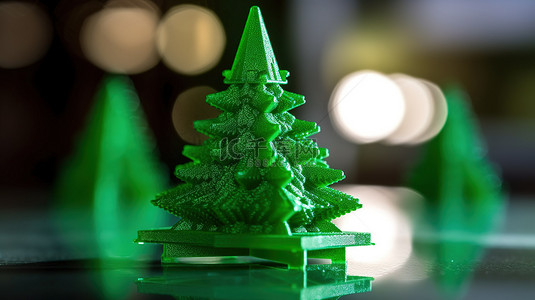 现代风格装饰背景图片_3D 打印绿色圣诞树，现代风格的节日装饰