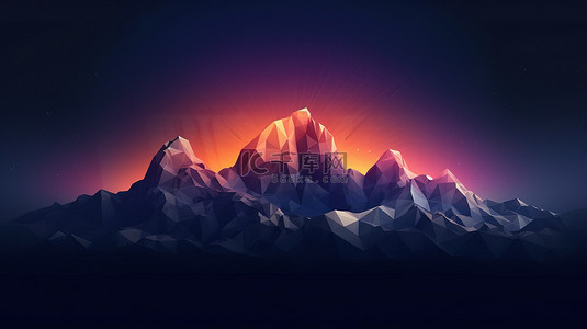 多边形形式照明山脉的 3D 插图