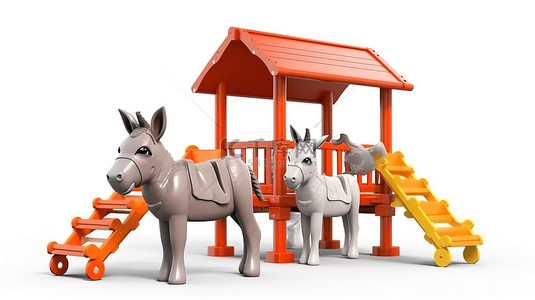 现实的儿童公园环境中的独立 3D 游乐场驴跳