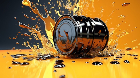 中吉石油背景图片_石油工业中溅有机油的石油桶的 3d 渲染