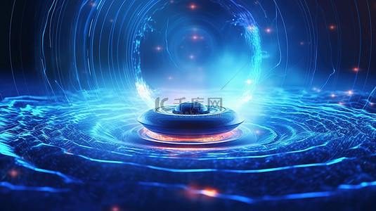 科技感网格背景背景图片_在网络主题背景上以动态声波呈现迷人的蓝色能量流概念的 3D 渲染