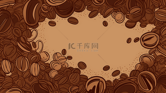 卡通咖啡豆背景图片_咖啡豆插画背景边框