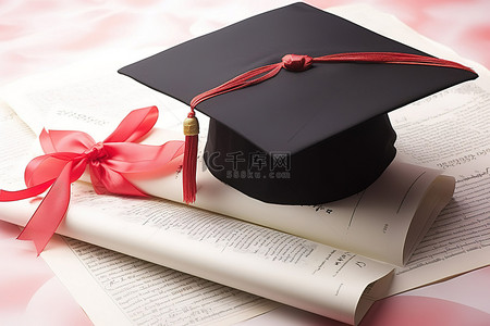 前面背景图片_毕业帽和文凭在论文前面