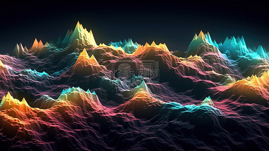 收益模式背景图片_3d 未来山区地形的抽象科技背景多色数字景观