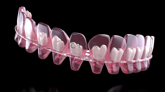 从侧面看隐形正畸牙齿的 3D 插图