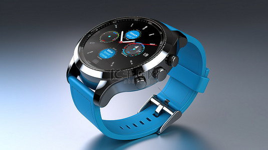 行星艺术背景图片_现代蓝色智能手表的 3d 模型