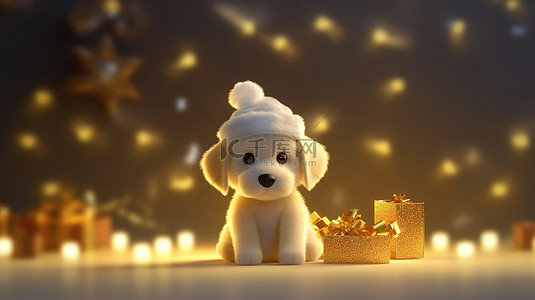 圣诞宠物背景图片_3d 渲染的节日犬是圣诞节的概念