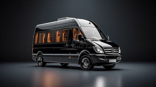 时尚的黑色巴士，用于旅行，配有空画布，用于设计和广告 3D 插图