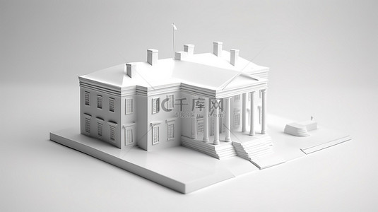 等距纸背景图片_白色背景上的简约纸概念白宫 3D 渲染插图
