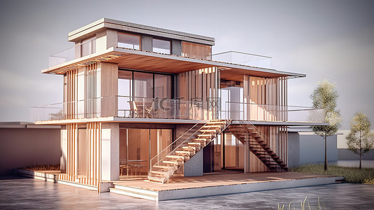 现代家居设计理念以 3D 多层建筑模型展示