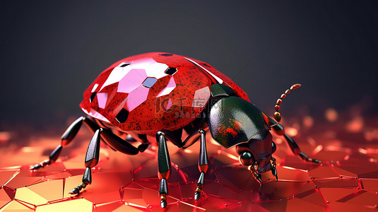 抽象低聚风格瓢虫的令人惊叹的 3D 渲染艺术品