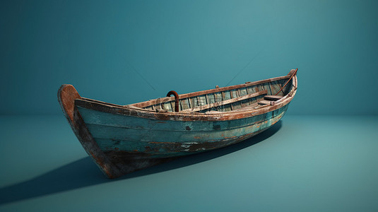 令人惊叹的 3d 渲染中的古董划艇在蓝色背景中被隔离