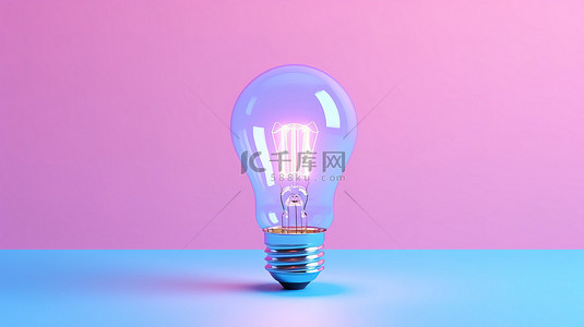 粉红色背景上带有蓝色灯泡的创意插图的 3D 渲染