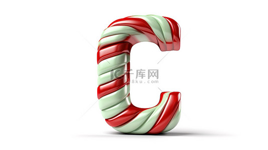 白色背景 3d 渲染的薄荷字母表集合中的红色条纹糖果手杖字母 g