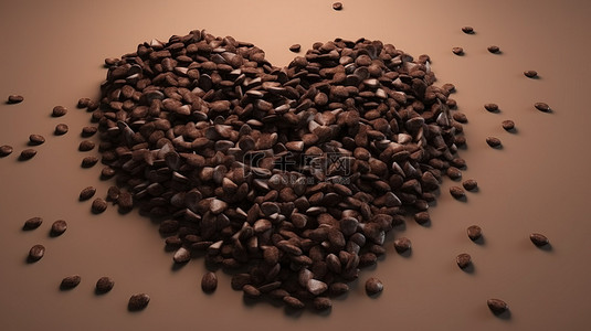 巧克力粒背景图片_心形巧克力片的 3d 插图