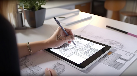 客户表背景图片_为客户制作室内 3D 草图 设计师在平板电脑上的作品