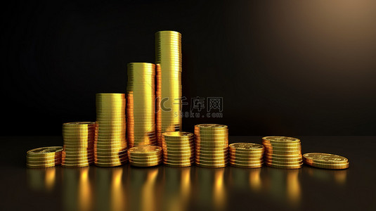 图表条形图背景图片_用 3D 渲染说明财务增长的金色条形图
