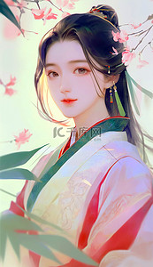 卡通梅花背景图片_中国风女孩梅花背景