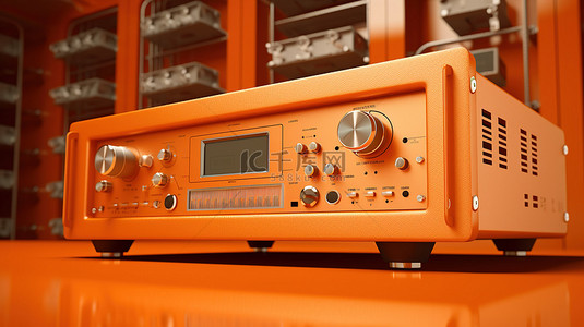单色橙色工作室 3d 渲染中的专业音频机架