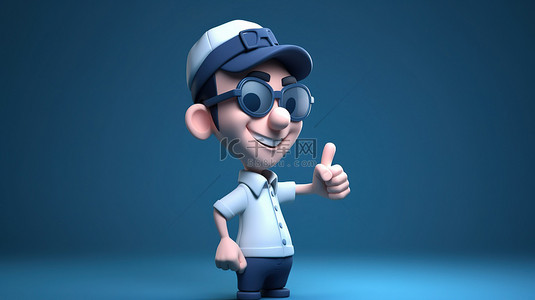 3d动画人物背景图片_动画 3D 人物竖起大拇指，而卡通人物则顽皮地指着空白区域