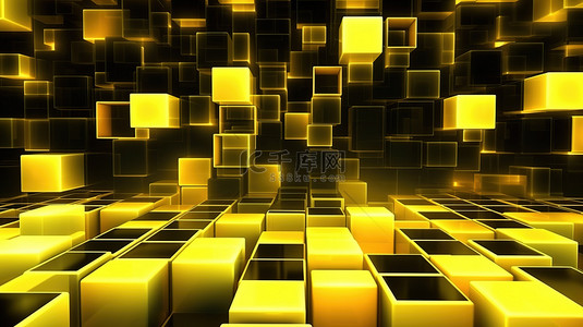 充满活力的霓虹黄色瓷砖动态迪斯科背景精致华丽的 3D 设计非常适合夜生活和企业主题