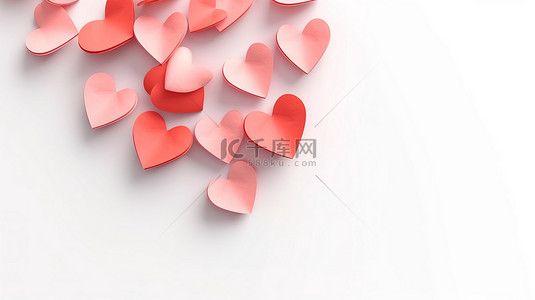 粉红色卡背景图片_现代而优雅的 3D 渲染粉红色的心，用于白色背景的贺卡或横幅