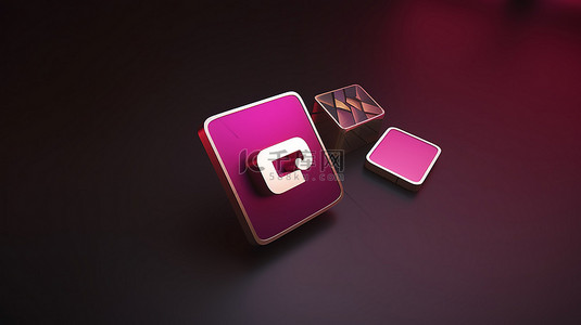深粉色背景，带有 Instagram 标识和 3D 渲染中的方形徽章