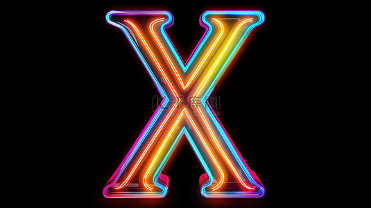 x字母背景图片_x 形霓虹灯复古光字母在黑色背景上照明，带有剪切路径 3d 渲染