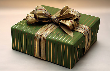 绿色的蝴蝶结背景图片_带有金银蝴蝶结的绿色礼品盒