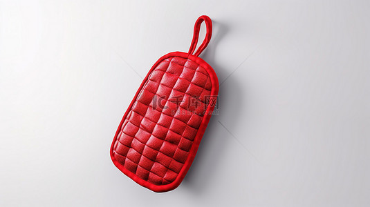 红色毛巾背景图片_带有醒目的红色边框的悬挂式烤箱手套的独立 3D 渲染