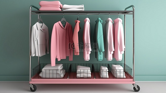 衣物收纳箱背景图片_洗衣车的 3D 渲染，带有用于衣物分类的独立隔间