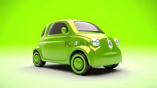 绿色汽车的 3d 字符