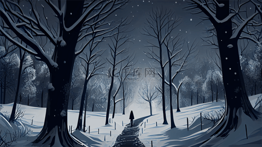 冬季夜色雪景插画背景
