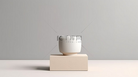 包装盒设计背景图片_底座上的光滑奶油罐模型与匹配的白盒简约设计