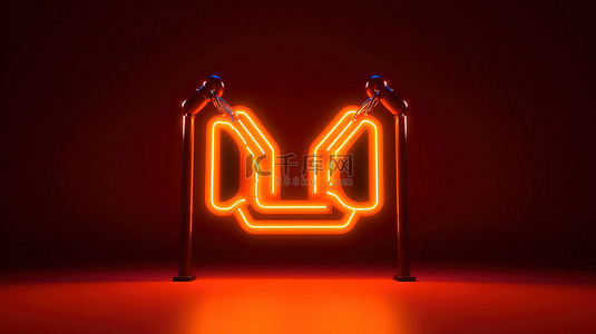 3D 渲染的霓虹灯招牌在橙色背景上发光