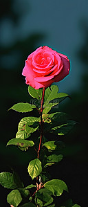 一朵红玫瑰在绿色景观中的棕色植物上绽放