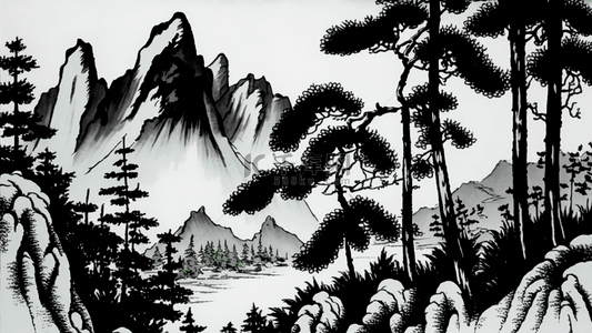 中国风水墨风山林背景