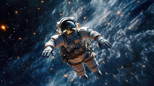 宇宙渲染背景图片_3d 渲染的宇航员在太空中漂流