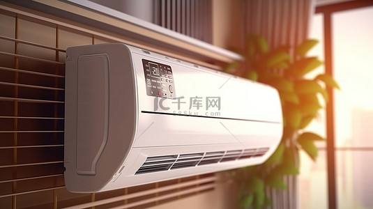 清洗空调背景图片_侧面空调室内机的 3D 渲染