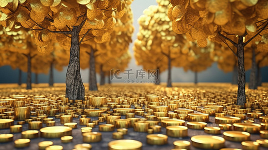 储蓄背景图片_金钱投资储蓄一个从小到大的概念，以 3D 渲染的金币和树木描绘