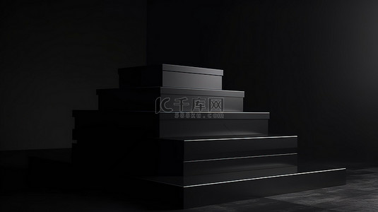 豪华台灯背景图片_豪华黑色基座讲台的简约模型，在黑色背景上隔离的 3D 渲染