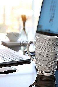 科技办公室背景图片_桌子上有杯子的白色花瓶