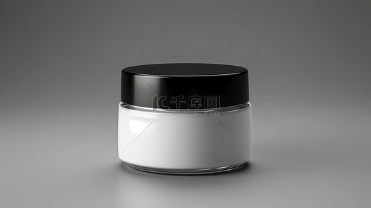 白色 3D 渲染的时尚黑色封顶哑光玻璃化妆品容器