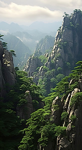 古诗瀑布背景图片_在岩石和山丘上，您会发现俯瞰所有山脉的瀑布