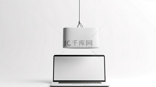 电子留言屏幕背景图片_现代笔记本和空挂横幅，用于定制设计 3d 渲染白色背景
