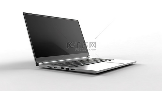 白色互联网背景背景图片_白色隔离背景上笔记本电脑的侧视图 3D 插图